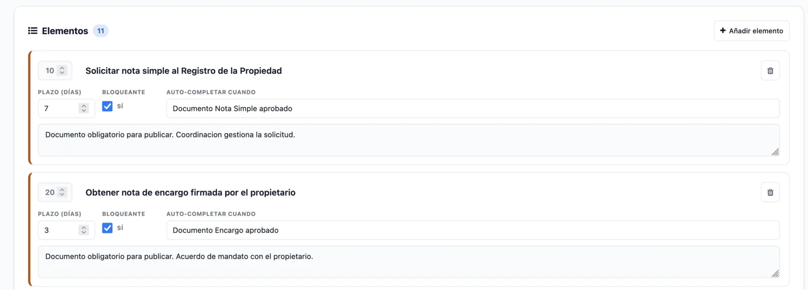 Ítems de la plantilla Nueva demanda con bloqueante de primer contacto en 8h