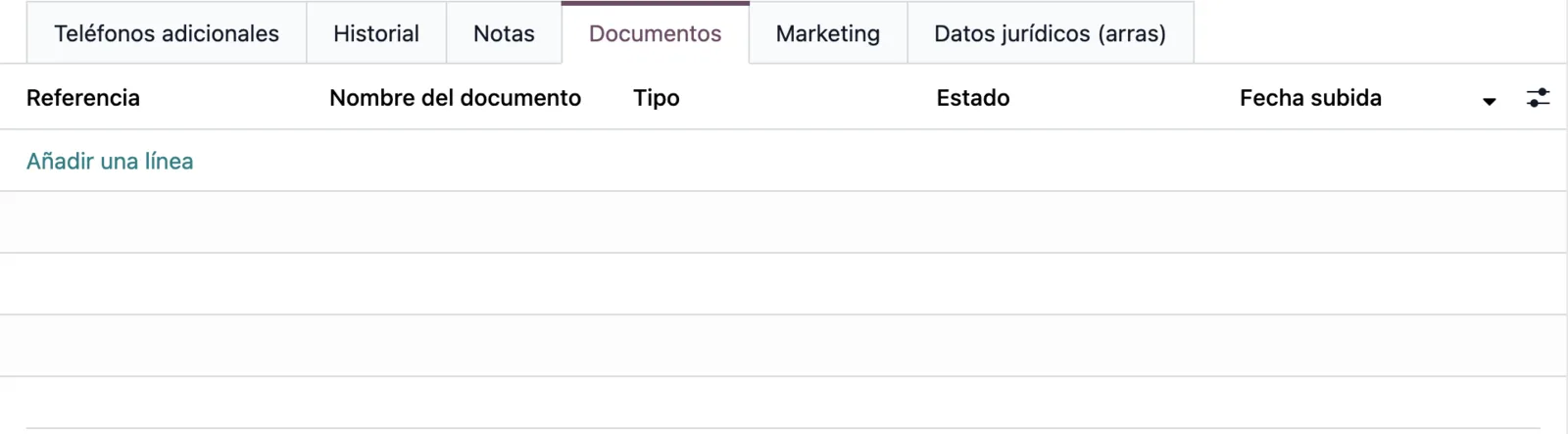 Pestaña Documentos