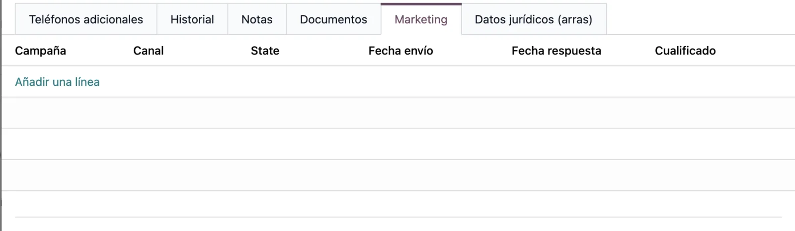 Pestaña Marketing