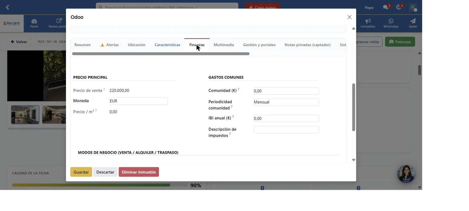 Pestaña Finanzas
