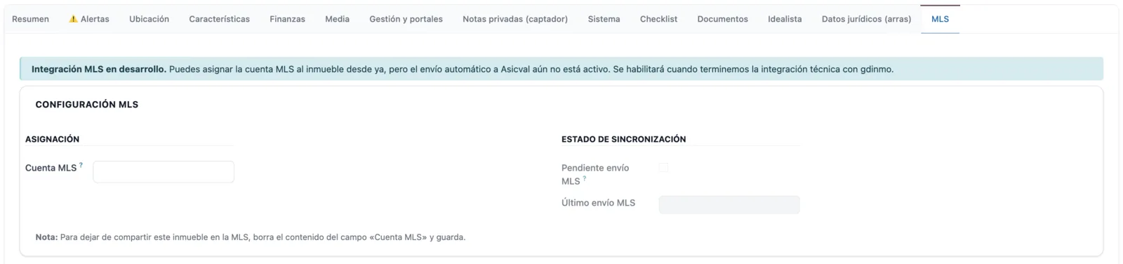 Editar avanzado · pestaña MLS