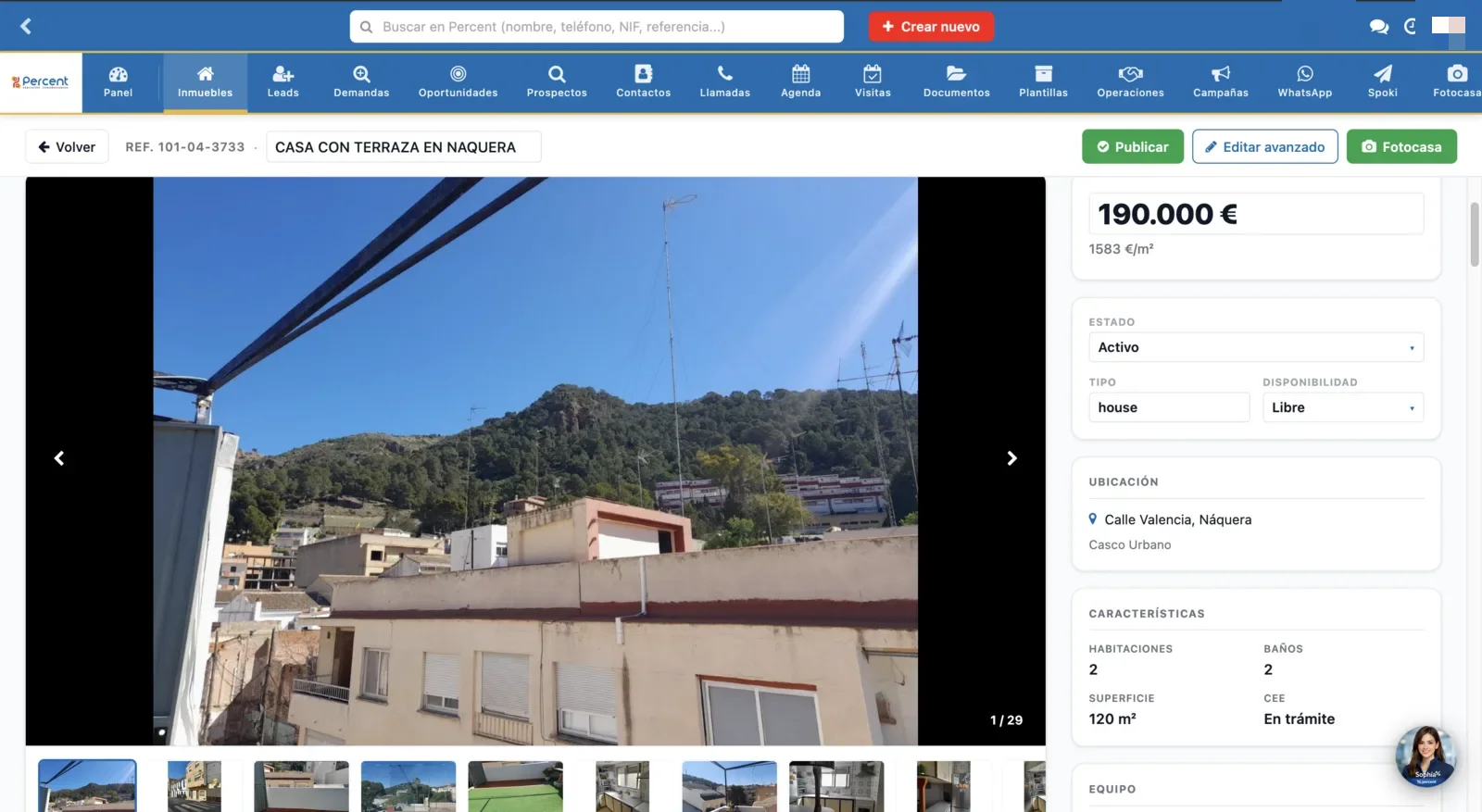 Ficha completa del inmueble con datos, fotos, descripción y cruces