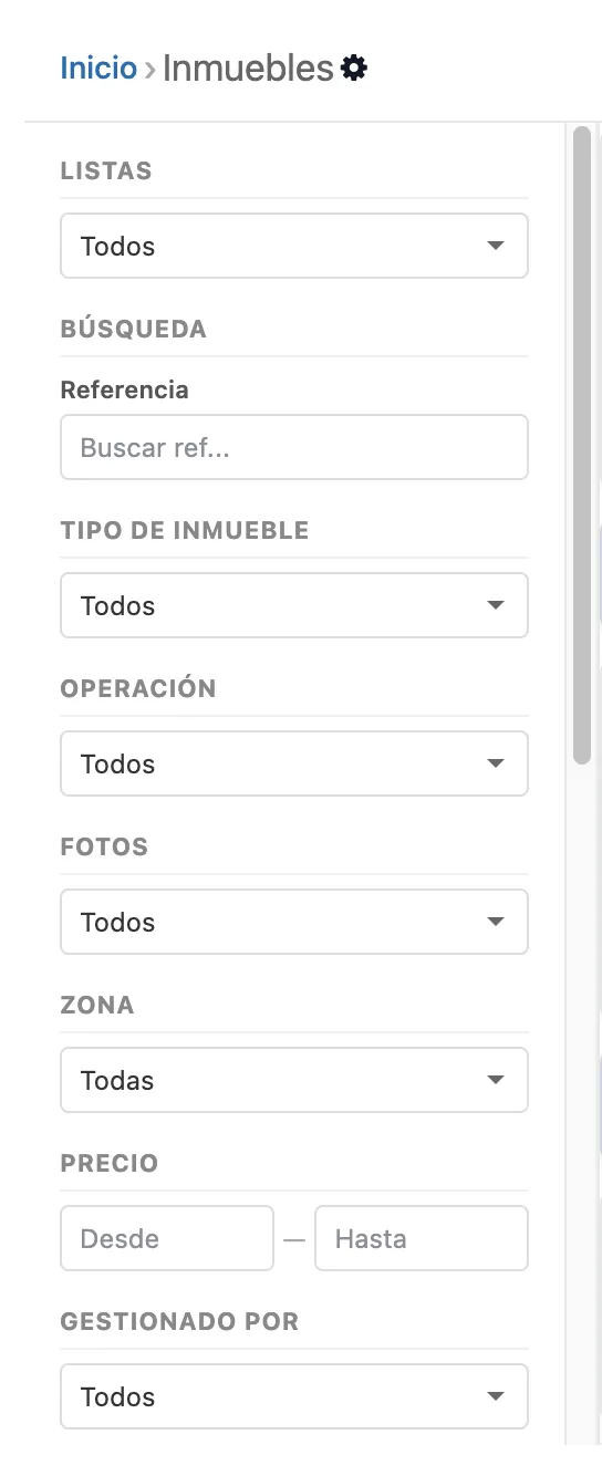 Panel lateral de filtros facetados