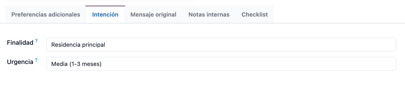 Pestaña Intención del comprador
