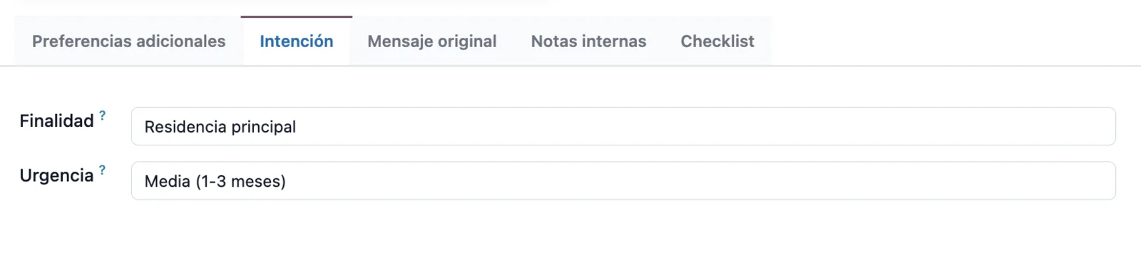 Pestaña Intención del comprador