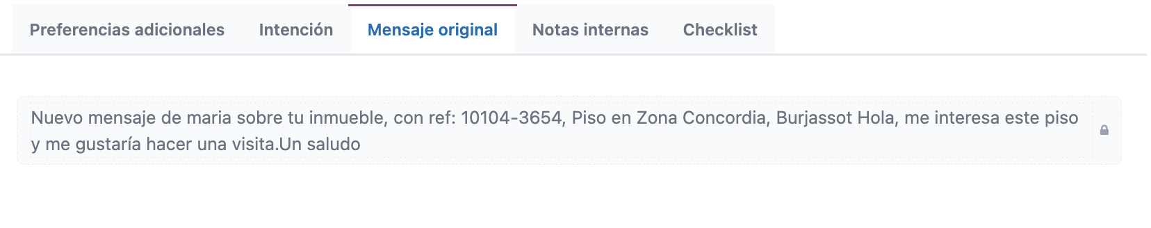 Mensaje original del lead