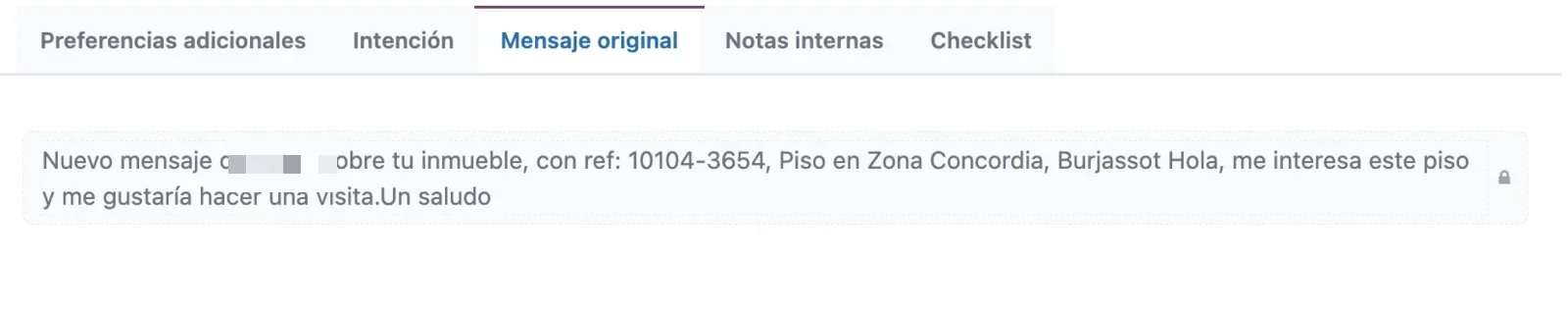 Mensaje original del lead