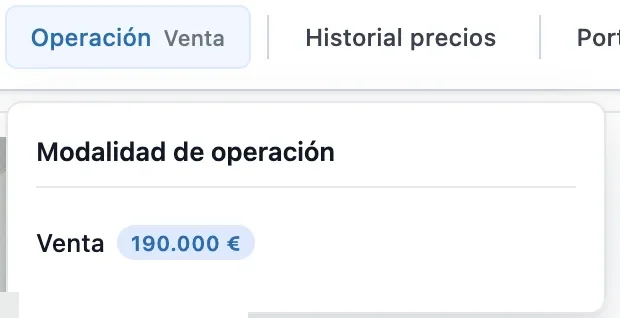 Bloque de operaciones dentro de la ficha del inmueble mostrando el histórico y estado