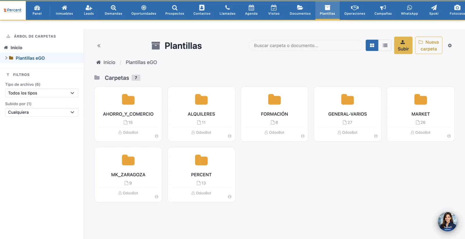 Listado con varias plantillas dentro de una carpeta